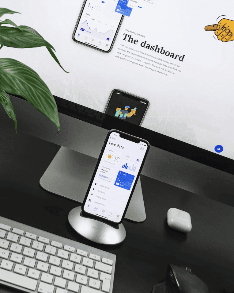Mobile app dashboard with live data on multiple devices